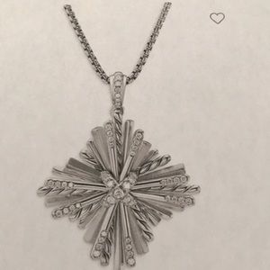 *SOLD* DAVID YURMAN 32mm ANGELIKA FOUR-POINT PENDANT NECKLACE W/DIAMONDS in SS
